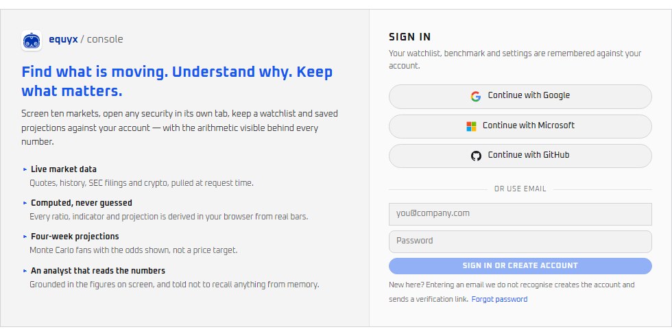 The equyx console sign-in: Find what is moving, understand why, keep what matters